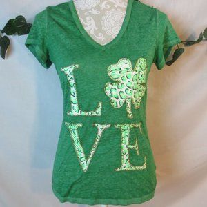 Rocker Girl T-Shirt Green LOVE Graphic Semi Sheer Cute Comfy Cotton Size M Jr